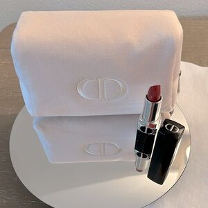 Christian Dior CD logo Cosmetic Beauty Bag with Full Size Rouge Dior lipstick